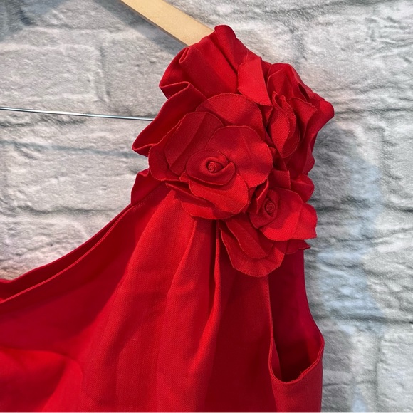 Valentino Techno Couture SZ 10 Red One Shoulder Flower Detail Knee Length Dress - Picture 6 of 14